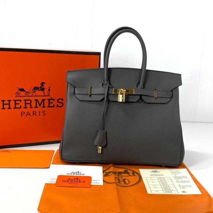 HERMES BİRKİN HAKİKİ DERİ KOYU VİZON 35 CM 